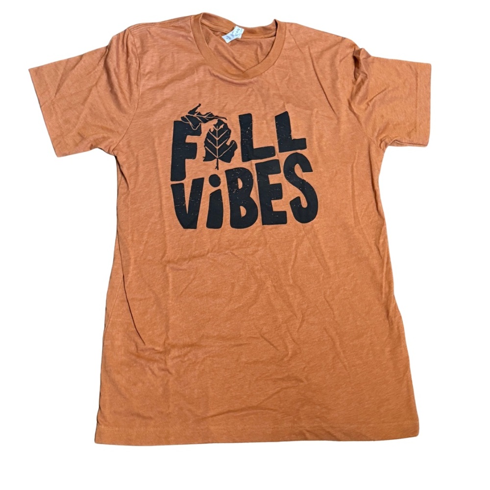 Fall‎ Vibes Burnt Orange Graphic Tee Bella + Canvas Unisex Medium Cozy Top